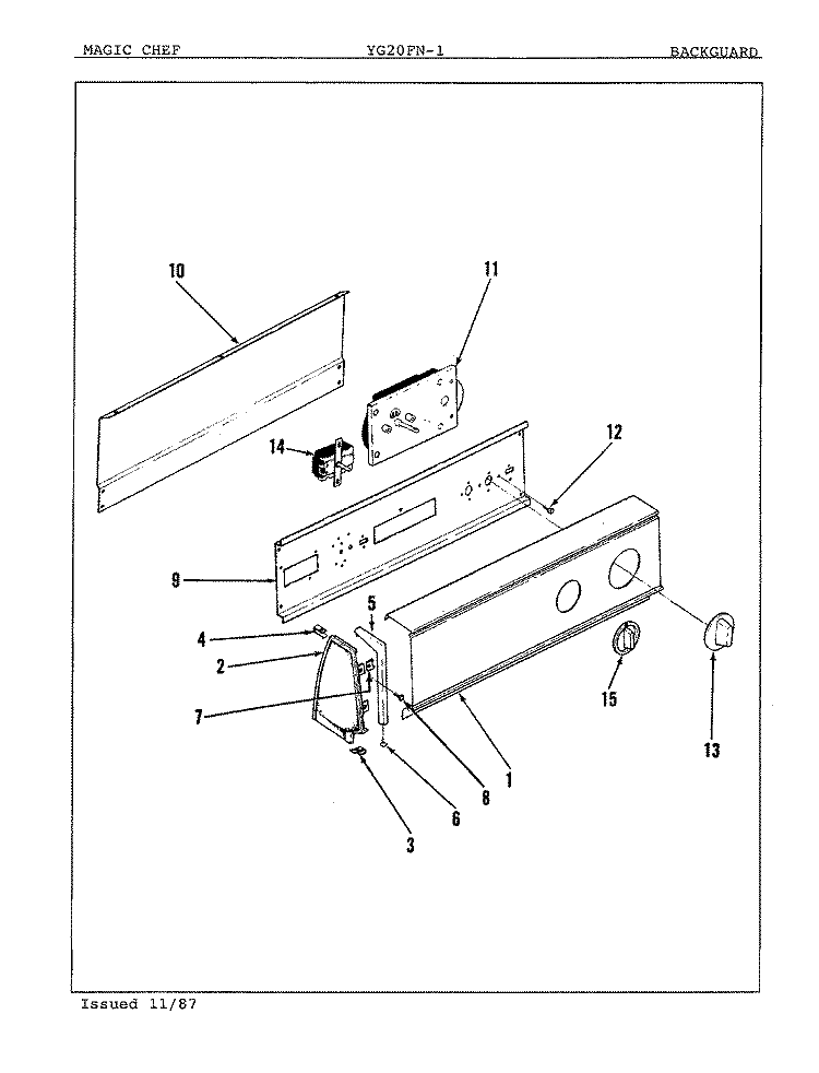CONTROL PANEL Diagram and Parts List for YG20FN1  Magic Chef Dryer