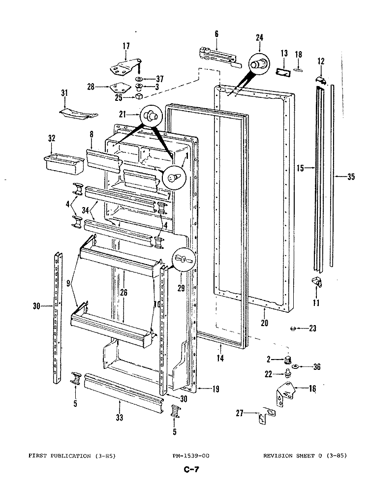 FRESH FOOD DOOR Diagram and Parts List for RND22AA-3A 4N52B Admiral Refrigerator