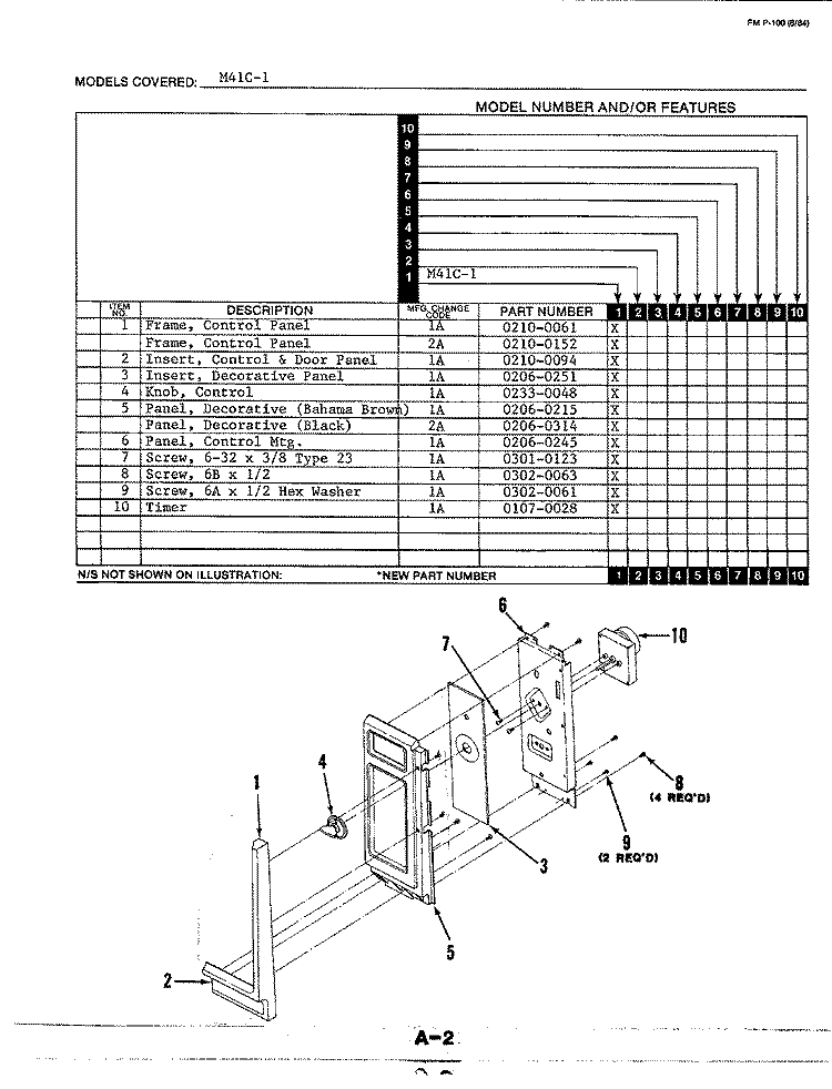 CONTROL PANEL Diagram and Parts List for M41C-1  Magic Chef Microwave Oven Combo