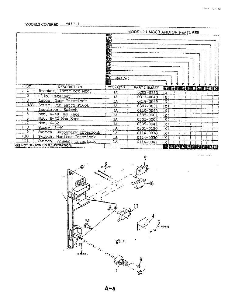 LATCH RELEASE Diagram and Parts List for M41C-1  Magic Chef Microwave Oven Combo