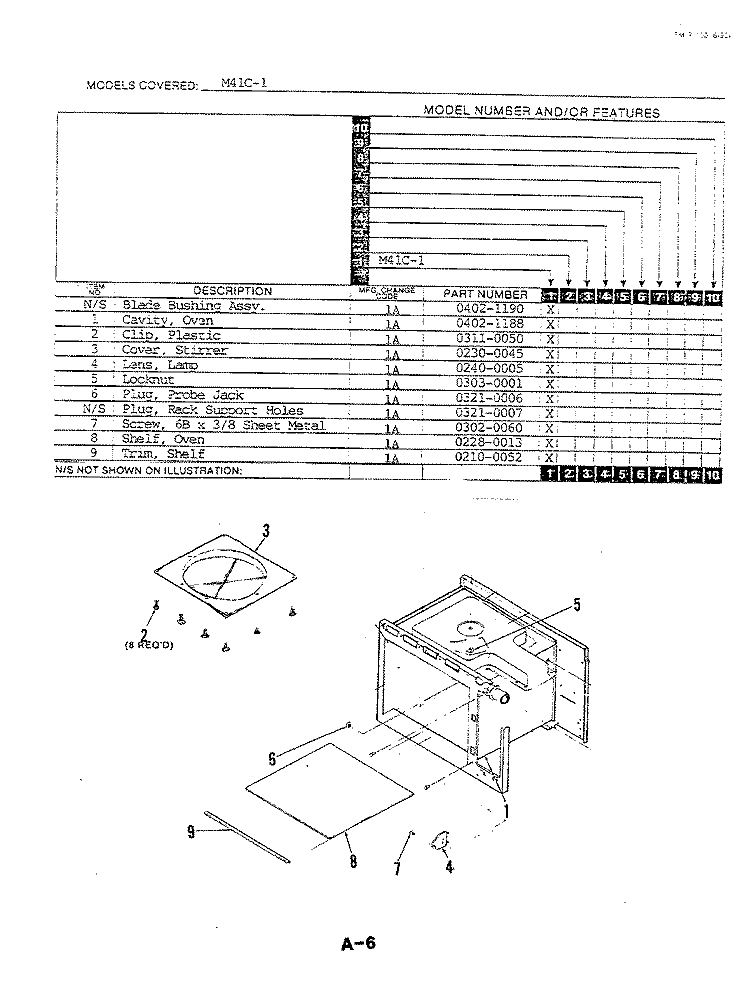 FRONT FRAME \ CAVITY Diagram and Parts List for M41C-1  Magic Chef Microwave Oven Combo