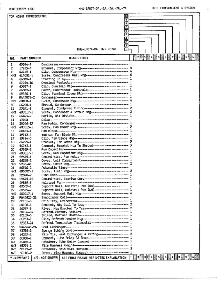 Unit Compartment And System Page 2 Diagram and Parts List for 19874A  Admiral Refrigerator