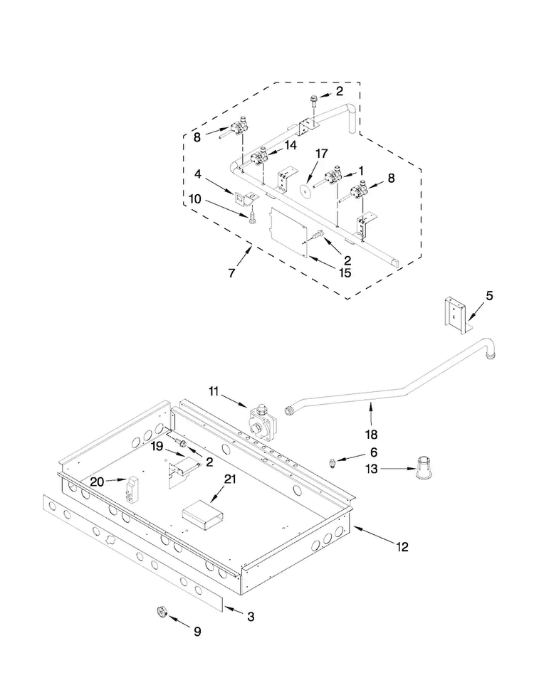 Burner Box, Gas Valves, And Switches Diagram and Parts List for JGRP430WP01  Jenn-Air Range