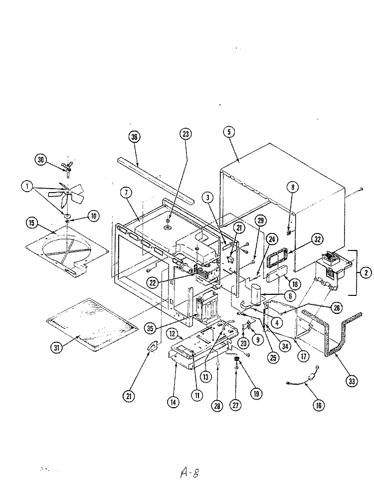 BASE & CAVITY Diagram and Parts List for M41D-1  Magic Chef Microwave Oven Combo