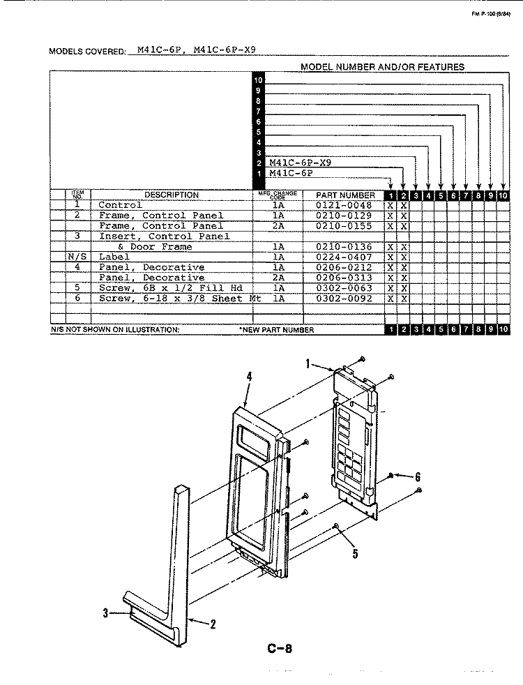 CONTROL PANEL Diagram and Parts List for M41C-6P  Magic Chef Microwave Oven Combo
