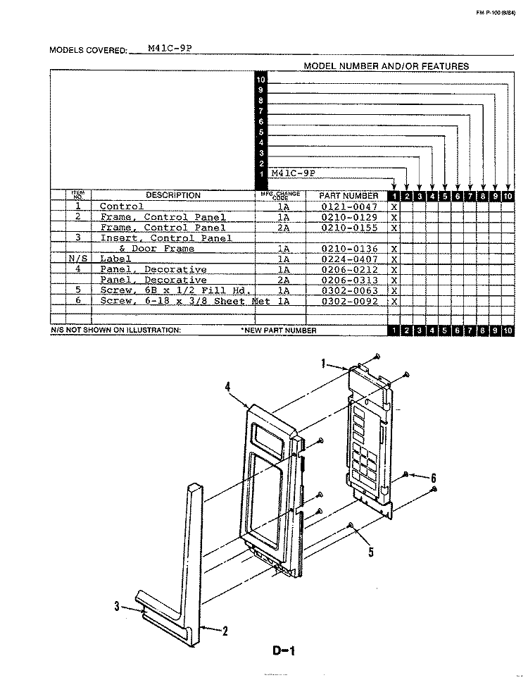 CONTROL PANEL Diagram and Parts List for M41C-9P  Magic Chef Microwave Oven Combo