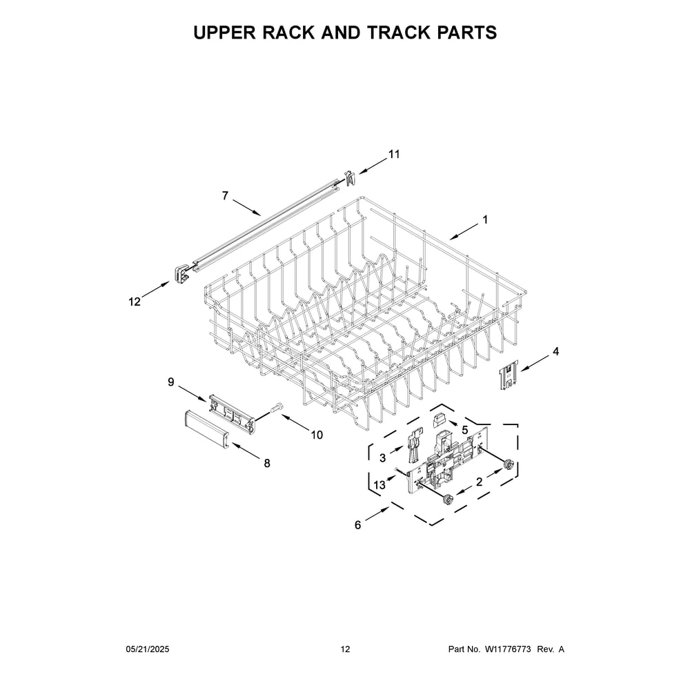Upper Rack And Track Parts Diagram and Parts List for MDTS7024SZ0  Maytag Dishwasher