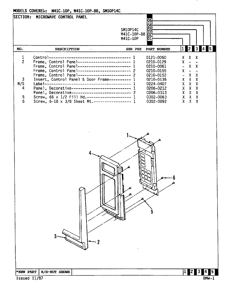 CONTROL PANEL Diagram and Parts List for SM10P-14-C  Magic Chef Microwave