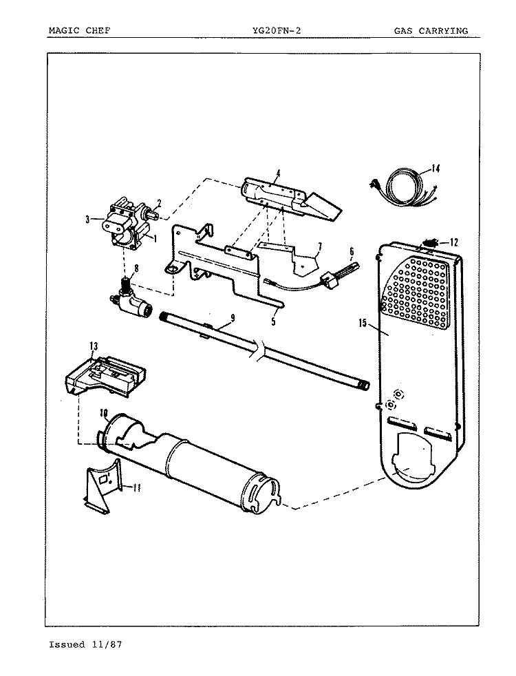GAS CARRYING Diagram and Parts List for YG20FY2  Magic Chef Dryer