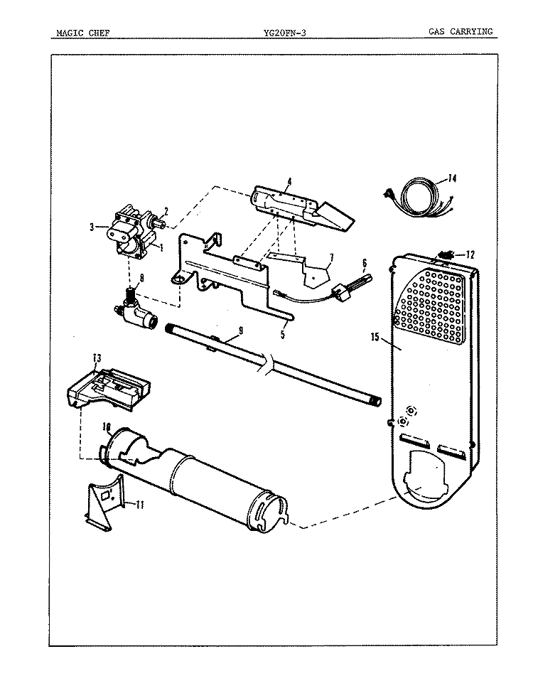 GAS CARRYING Diagram and Parts List for YG20FY3  Magic Chef Dryer