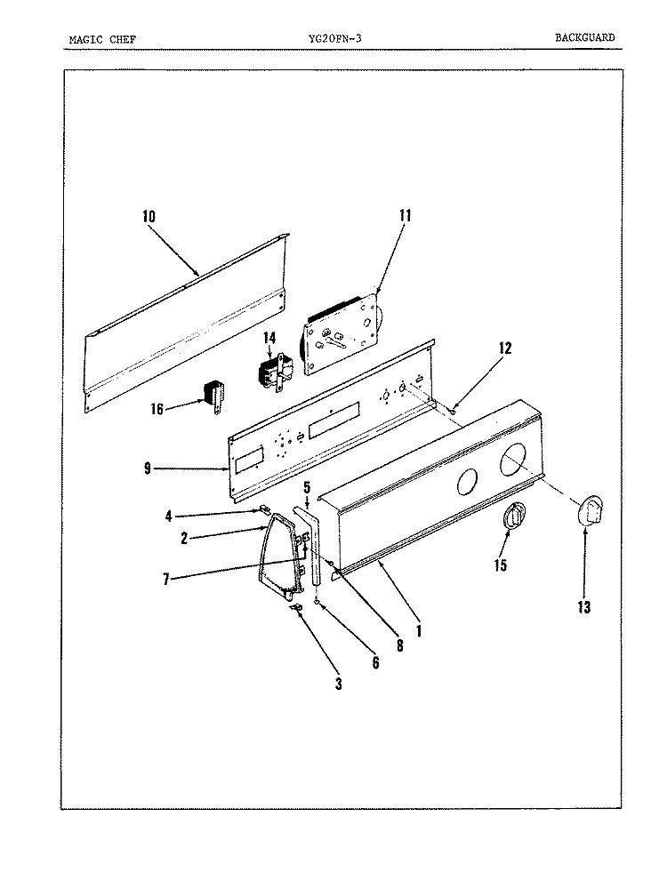 CONTROL PANEL Diagram and Parts List for YG20FY3  Magic Chef Dryer