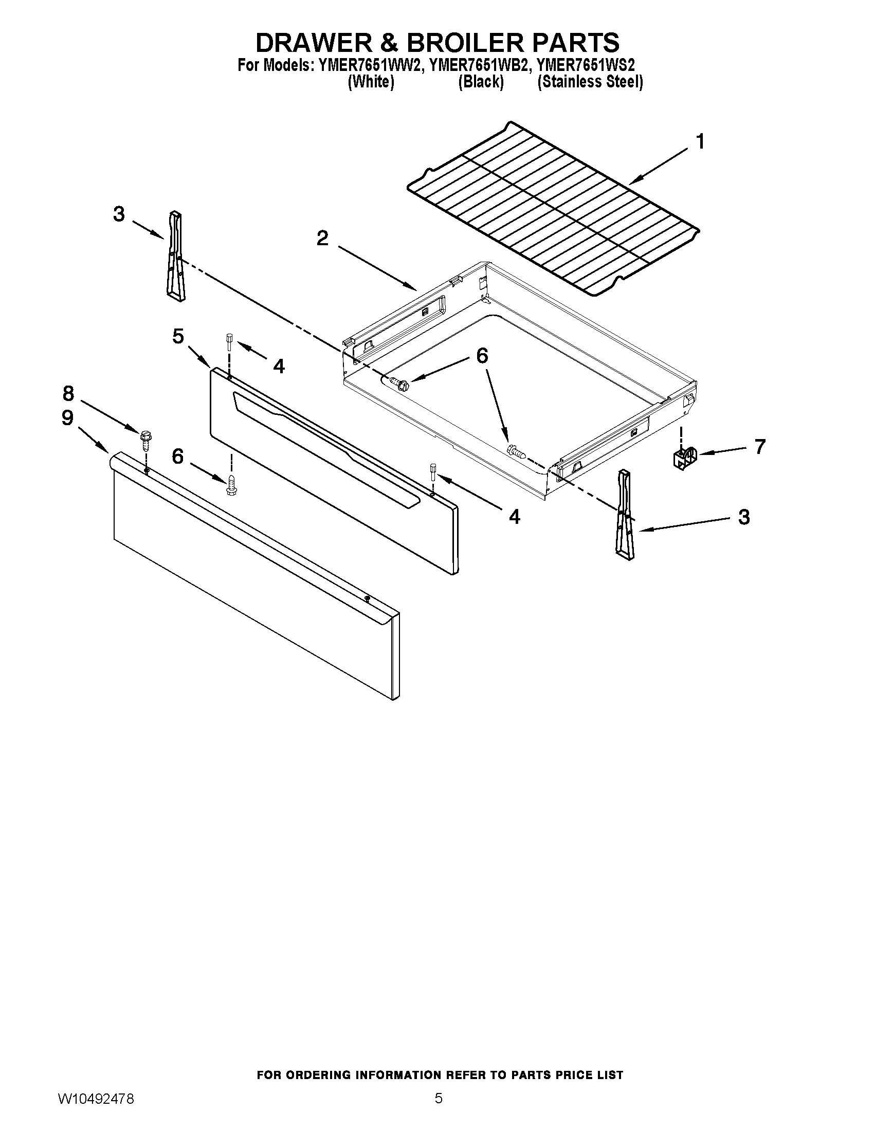 04 - DRAWER & BROILER PARTS Diagram and Parts List for YMER7651WW2  Maytag Range