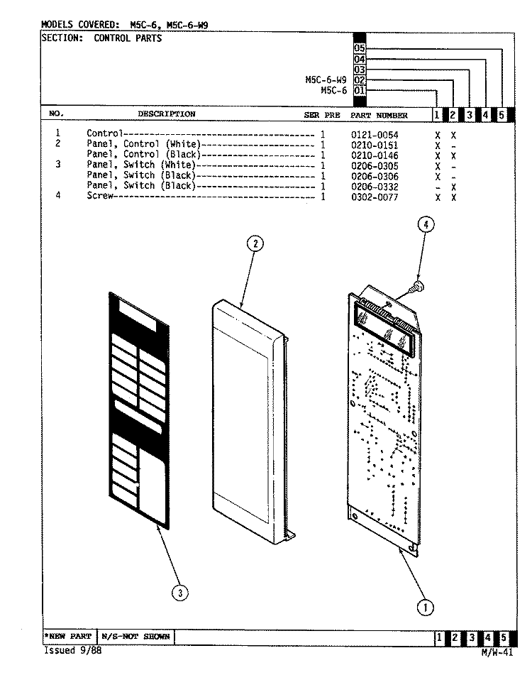 CONTROL PANEL (M5C - 6, M5C - 6 - W9) Diagram and Parts List for M5C-1C  Magic Chef Microwave