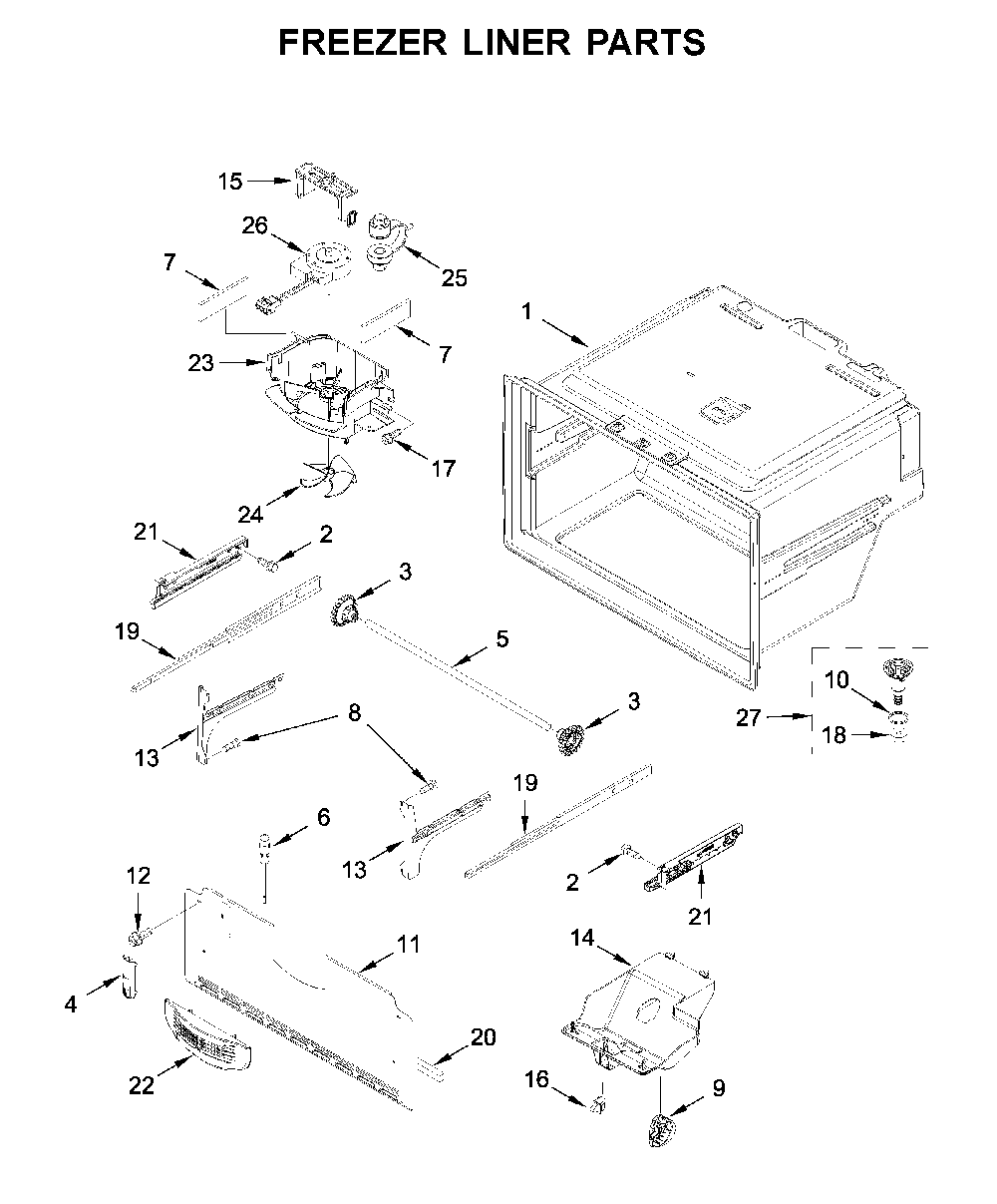 Freezer liner parts Diagram and Parts List for MFI2570FEZ08  Maytag Refrigerator