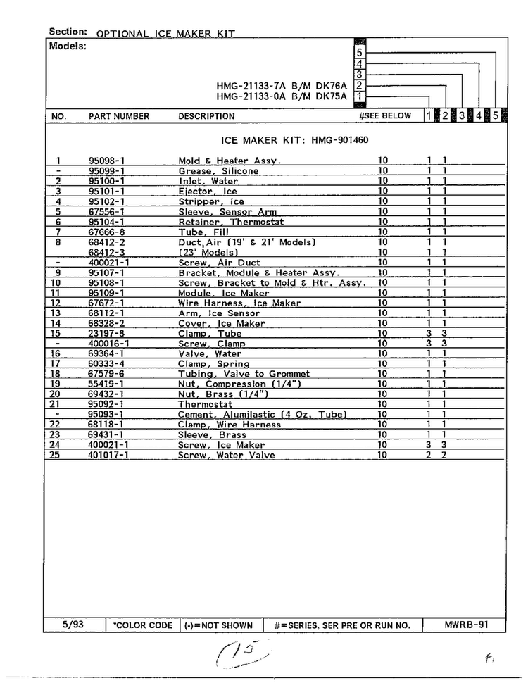 Optional Ice Maker Kit Page 2 Diagram and Parts List for 21133-A  Admiral Refrigerator