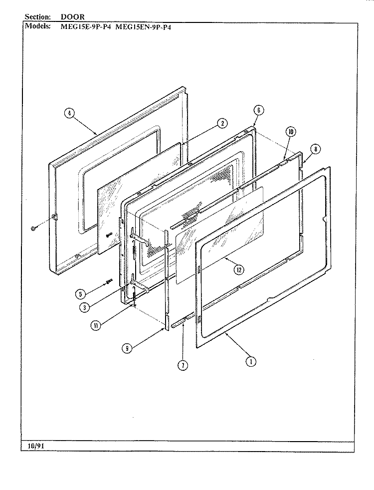 DOOR Diagram and Parts List for MEG15EN-9P-P4  Maytag Microwave