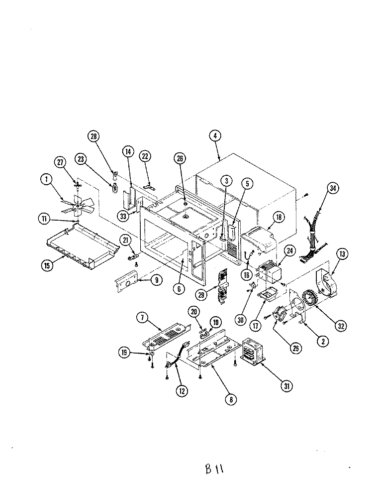 BASE & CAVITY Diagram and Parts List for M5C-10  Magic Chef Microwave