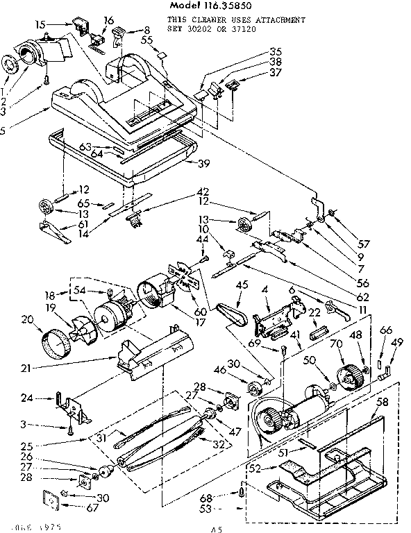 Nozzle And Motor Assembly Diagram and Parts List for 11635850  Kenmore Upright Vacuum