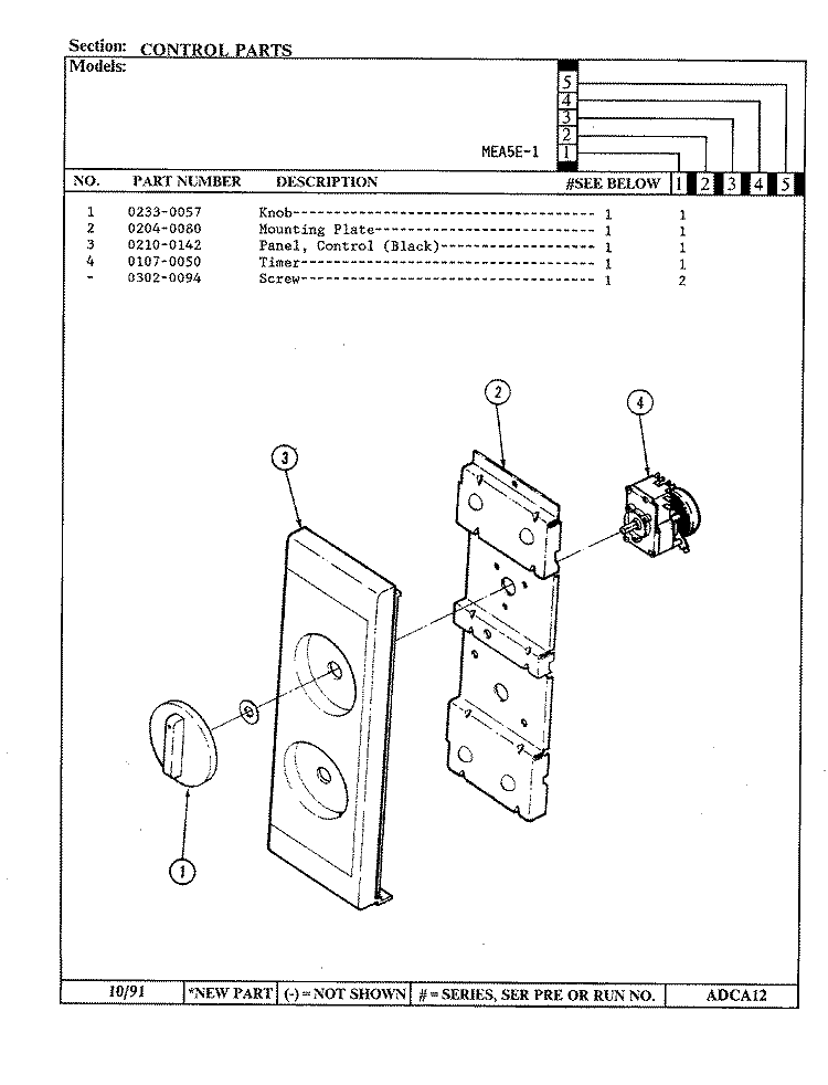 CONTROL PANEL Diagram and Parts List for MEA5E-1  Maytag Microwave