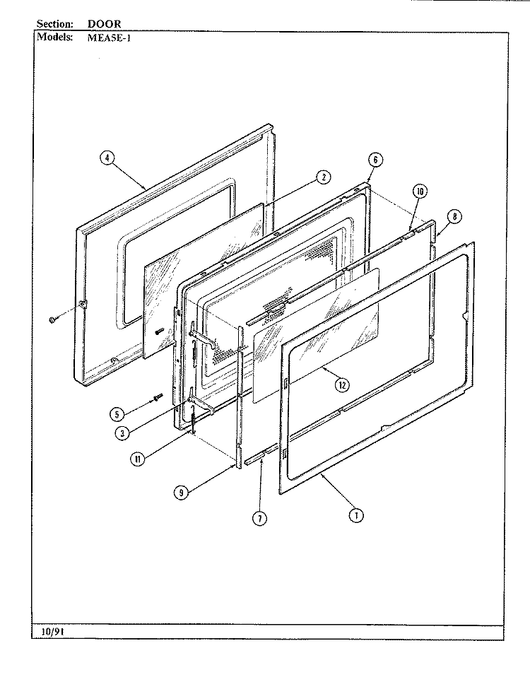 DOOR Diagram and Parts List for MEA5E-1  Maytag Microwave