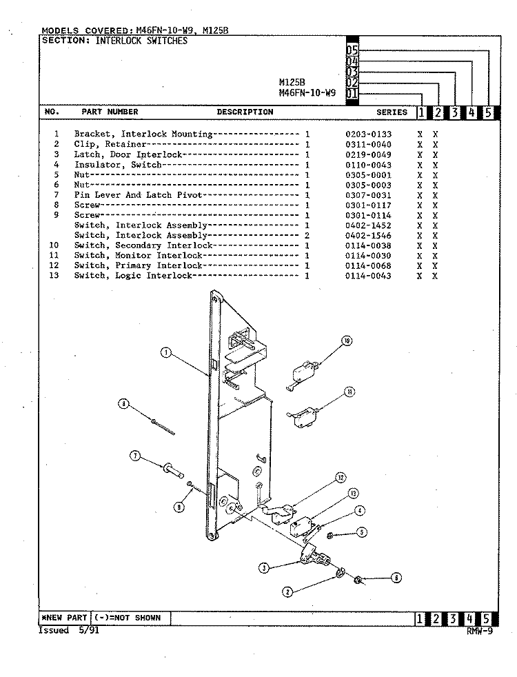 INTERLOCK SWITCHES Diagram and Parts List for M46FN-10-W9  Magic Chef Microwave Oven Combo