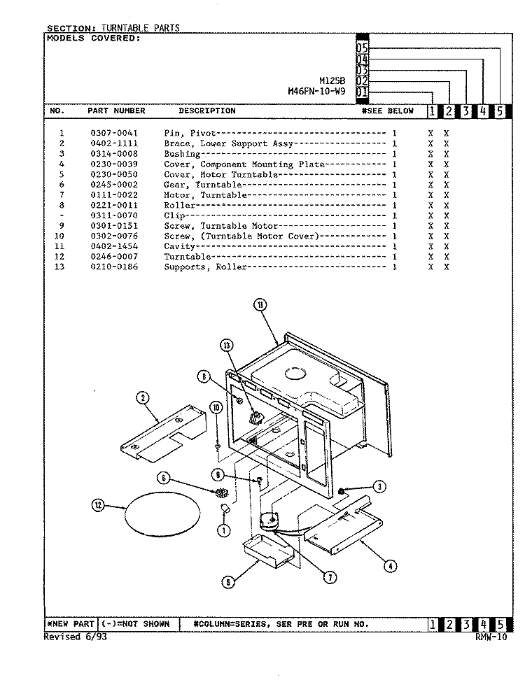 TURNTABLE Diagram and Parts List for M46FN-10-W9  Magic Chef Microwave Oven Combo