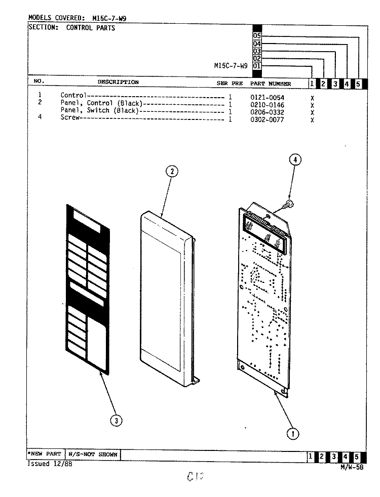 CONTROL PANEL Diagram and Parts List for M15C-7-W9  Magic Chef Microwave