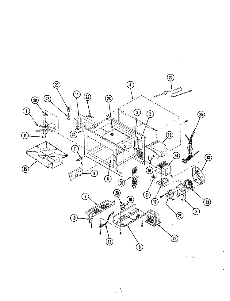 BASE & CAVITY Diagram and Parts List for M15C-7-W9  Magic Chef Microwave