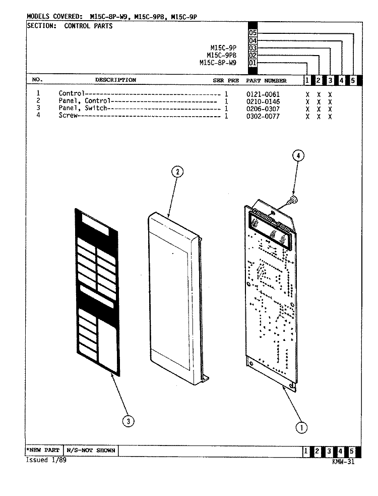 CONTROL PANEL Diagram and Parts List for M15C-8P-W9  Magic Chef Microwave