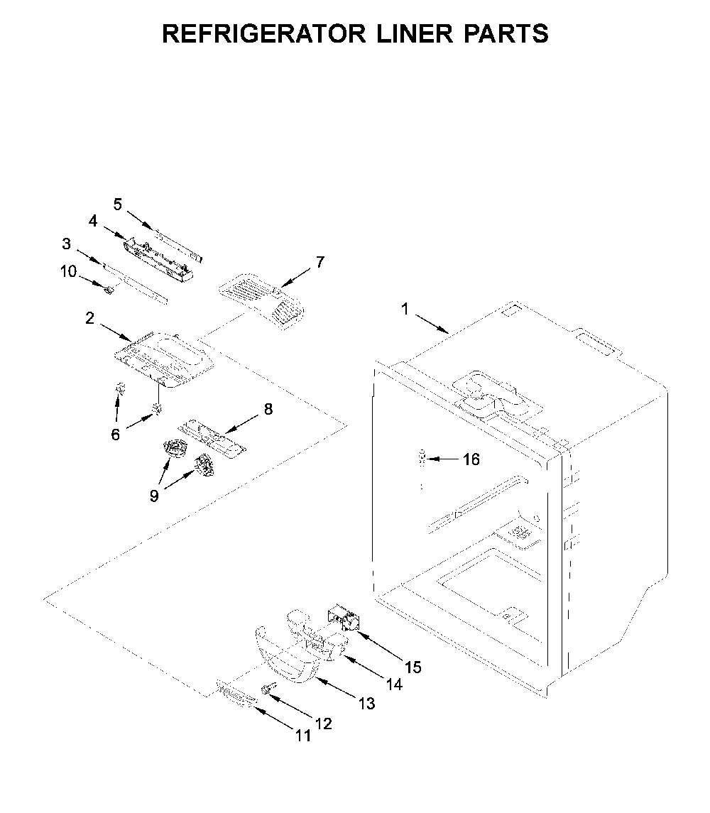 Refrigerator liner parts Diagram and Parts List for MFF2558FEZ05  Maytag Refrigerator