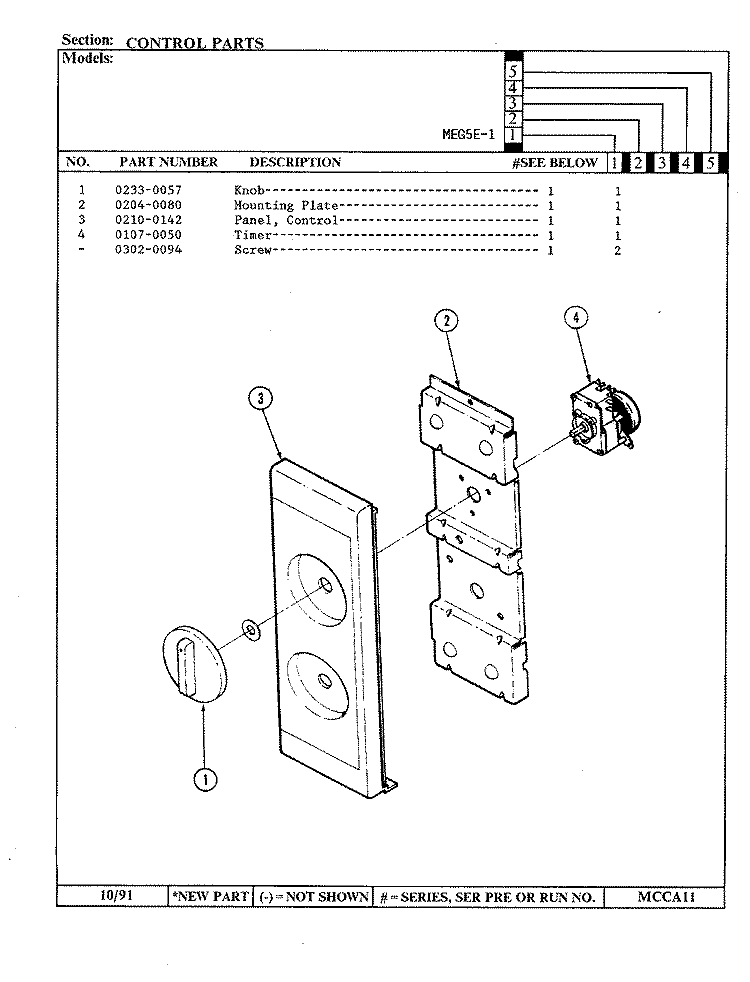 CONTROL PANEL Diagram and Parts List for MEG5E-1  Maytag Microwave
