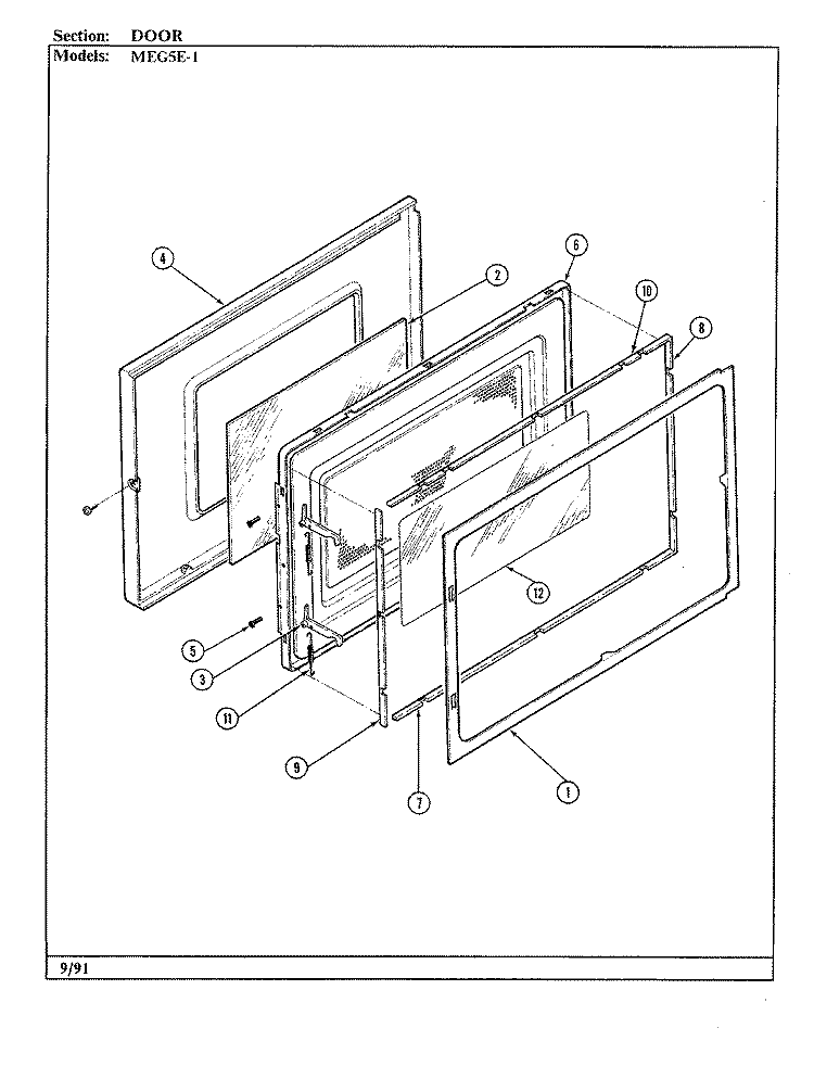 DOOR Diagram and Parts List for MEG5E-1  Maytag Microwave