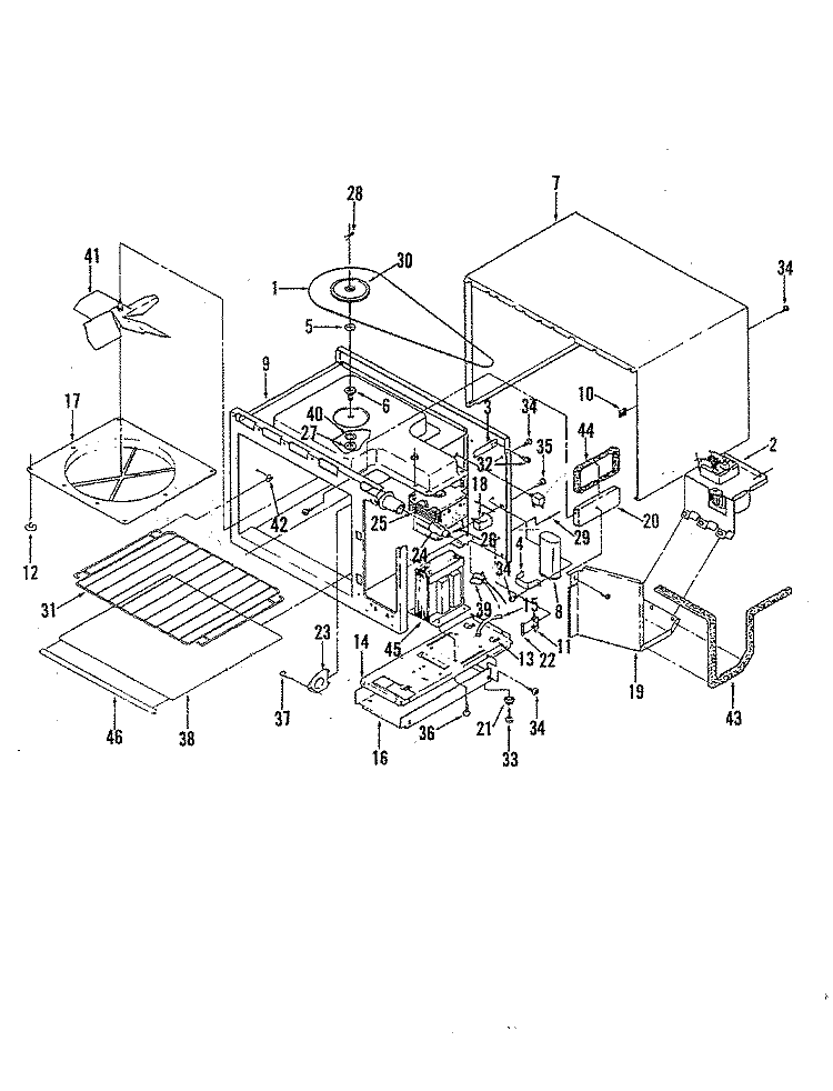BASE & CAVITY Diagram and Parts List for M41B-3-W3  Magic Chef Microwave Oven Combo