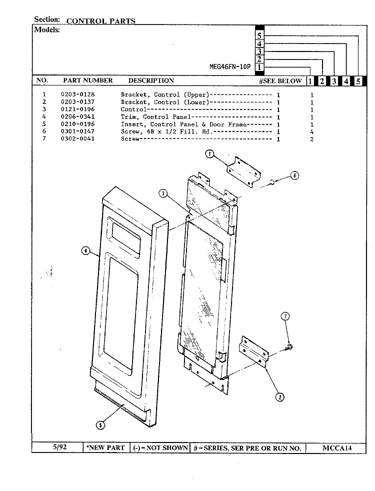 CONTROL PANEL Diagram and Parts List for MEG46FN-10P  Maytag Microwave