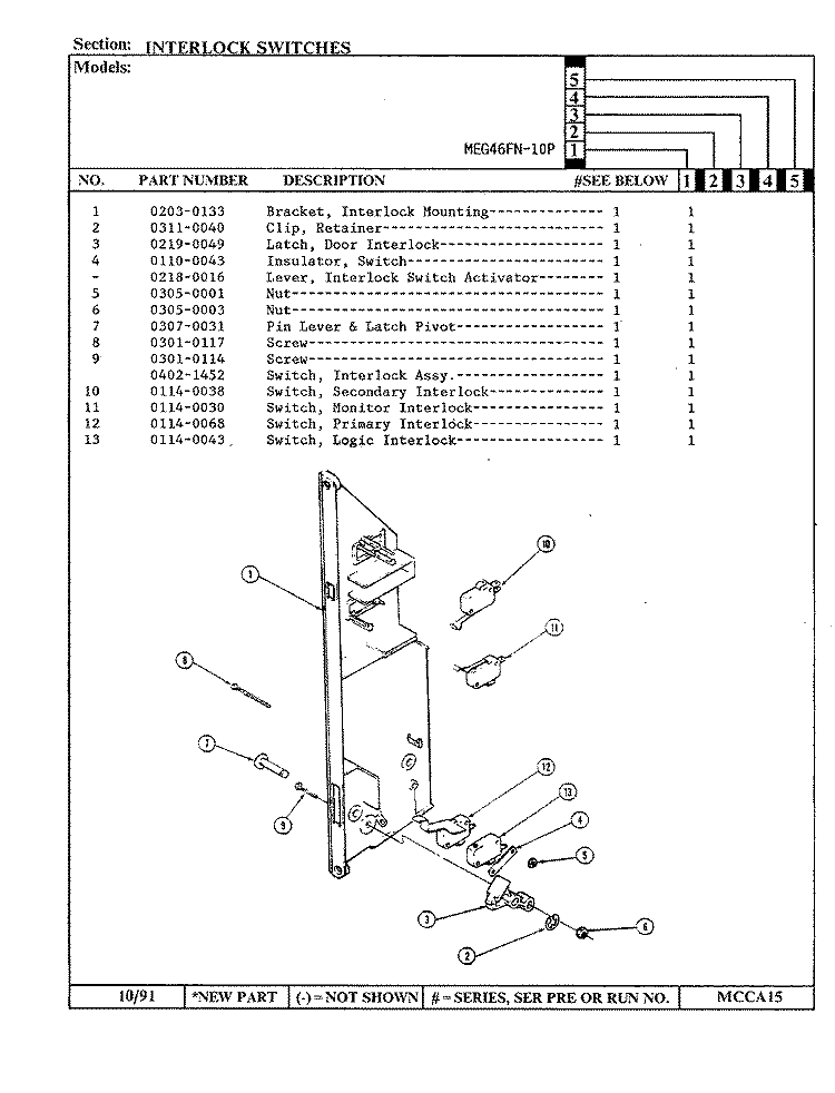 INTERLOCK SWITCHES Diagram and Parts List for MEG46FN-10P  Maytag Microwave