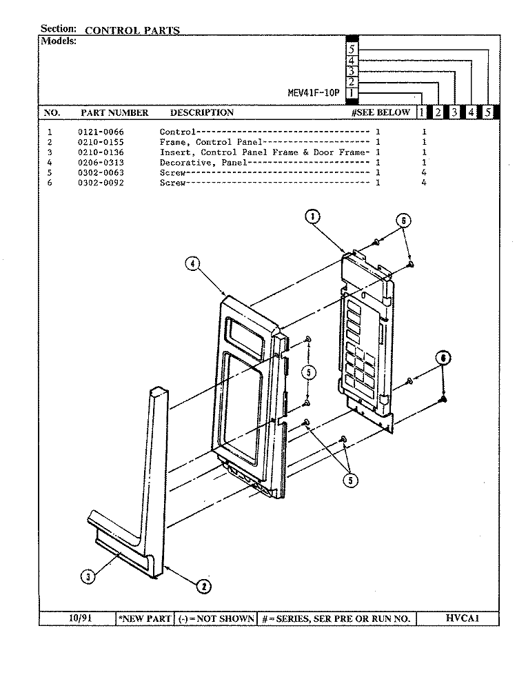 CONTROL PANEL Diagram and Parts List for MEV41F-10P  Maytag Microwave