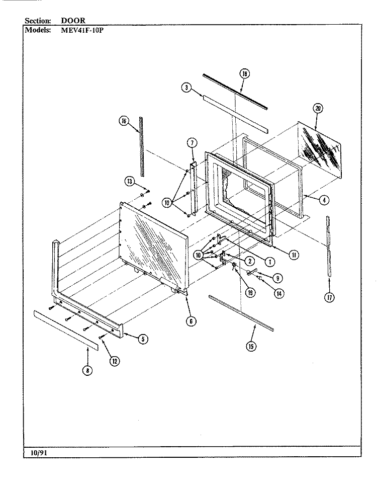 DOOR Diagram and Parts List for MEV41F-10P  Maytag Microwave
