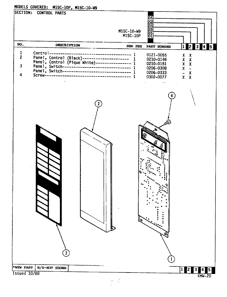CONTROL PANEL Diagram and Parts List for M15C-10P  Magic Chef Microwave