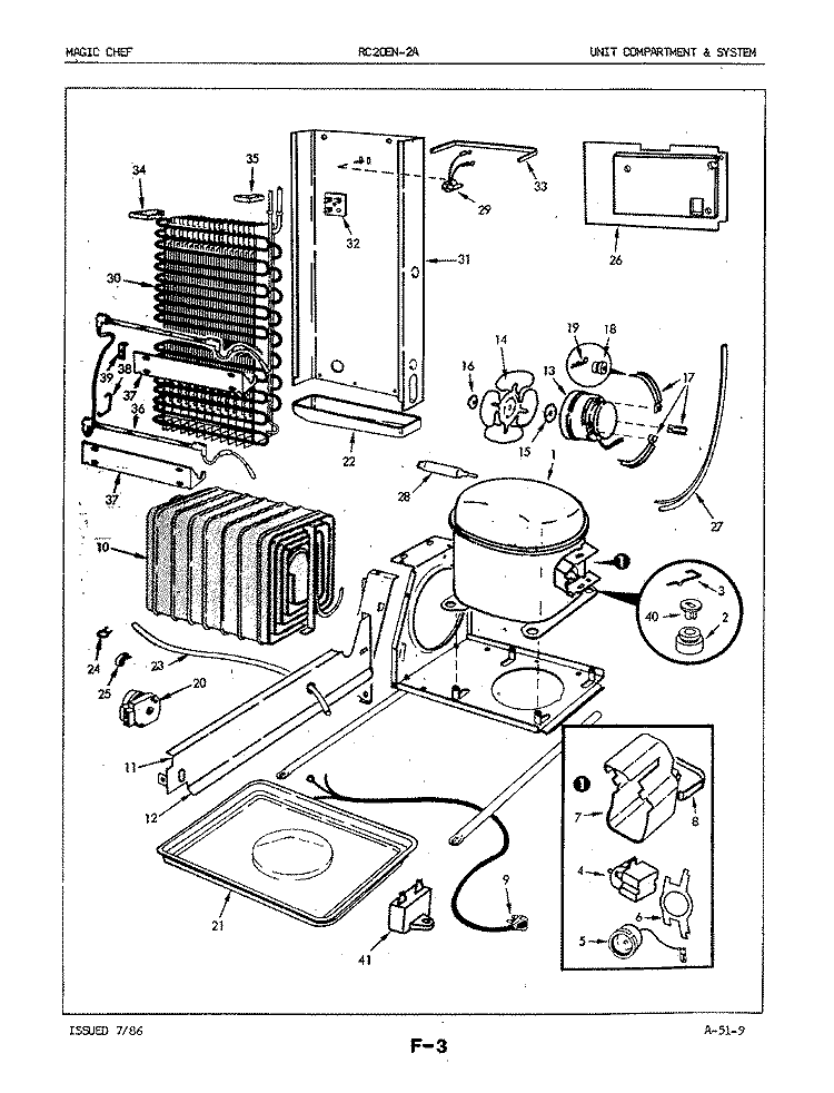 UNIT COMPARTMENT & SYSTEM Diagram and Parts List for RC20EY-2A 5M41A Amana Refrigerator