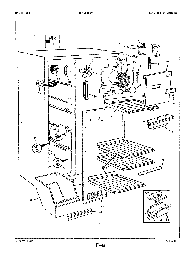 FREEZER COMPARTMENT Diagram and Parts List for RC20EY-2A 5M41A Amana Refrigerator