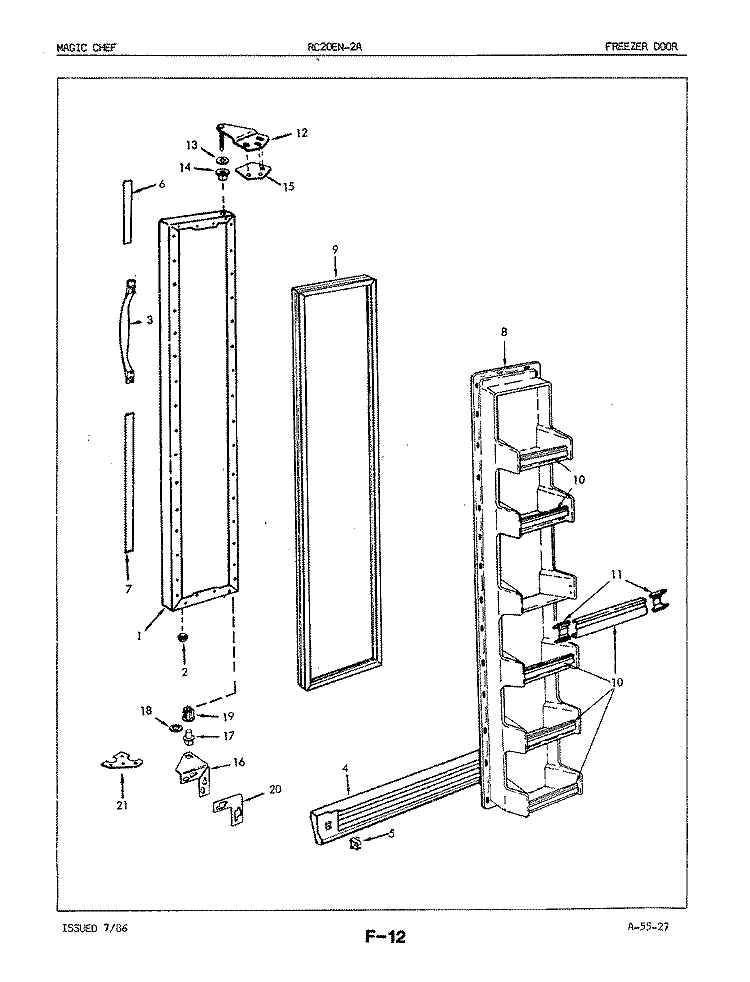 FREEZER DOOR Diagram and Parts List for RC20EA-2A 5M41A Amana Refrigerator