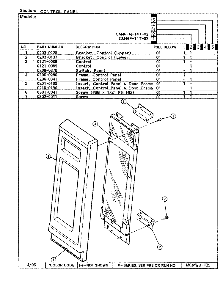 CONTROL PANEL Diagram and Parts List for CM46F-14T-02  Magic Chef Microwave