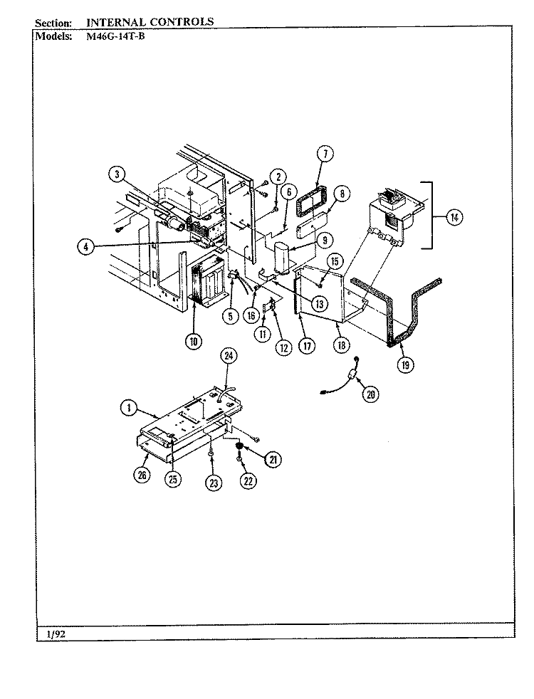 INTERNAL CONTROLS Diagram and Parts List for M46G-14T-B  Magic Chef Microwave Oven Combo
