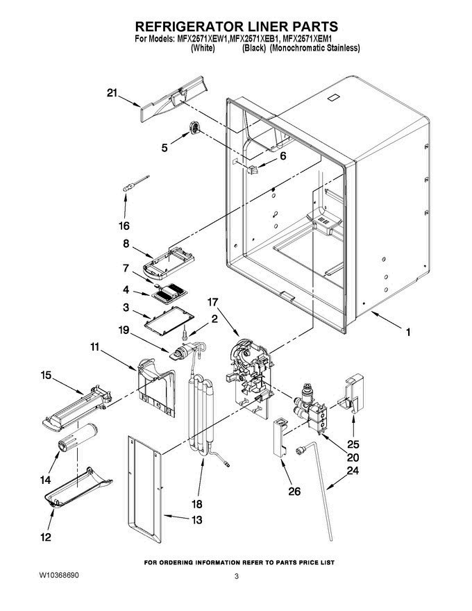 02 - Refrigerator Liner Parts Diagram and Parts List for MFX2571XEB1Q  Maytag Refrigerator