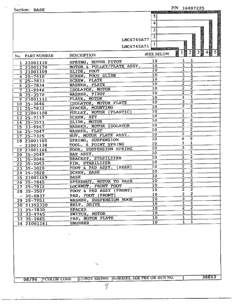 Base Page 2 Diagram and Parts List for LNC6745A77  Admiral Washer