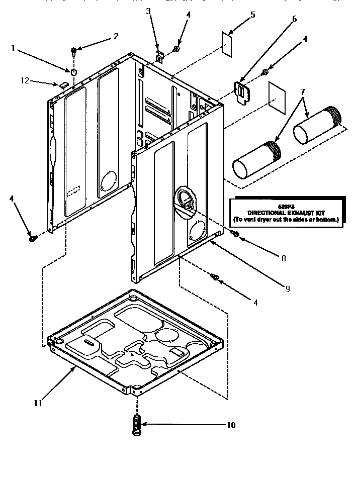 Cabinet, Exhaust Duct & Base Diagram and Parts List for LGM549L-P1176708WL  Amana Dryer