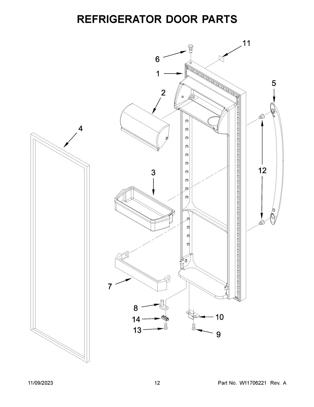 Refrigerator Door Parts Diagram and Parts List for ASI2175GRS09  Amana Refrigerator