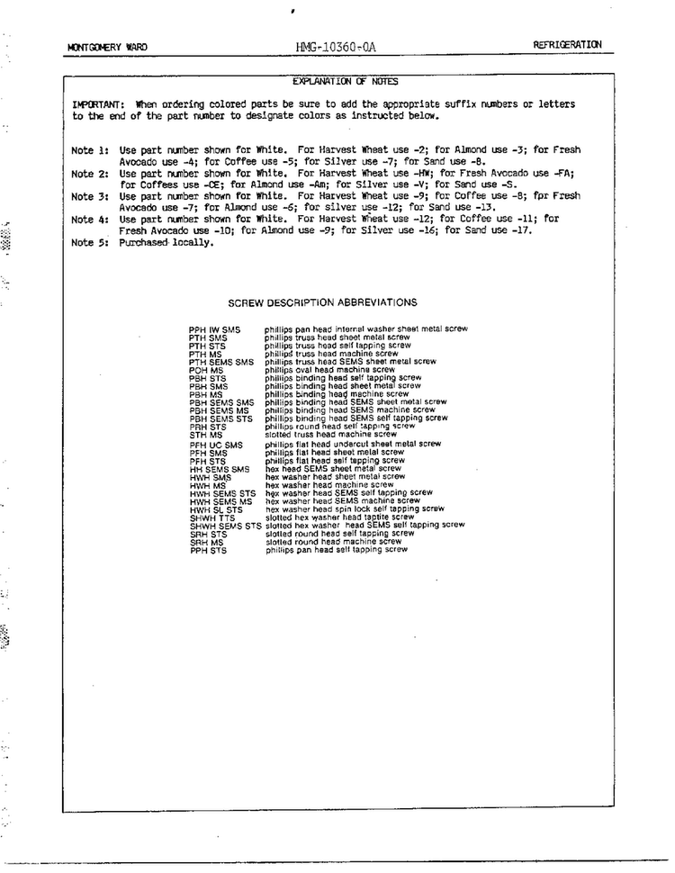 Explanation Of Notes Diagram and Parts List for 10360A  Admiral Refrigerator