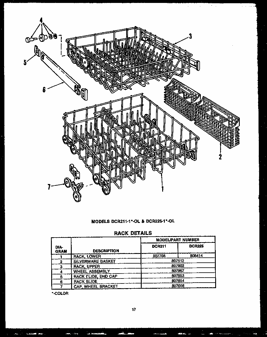 Rack Details Diagram and Parts List for DCR-225-1A-OL  Caloric Dishwasher