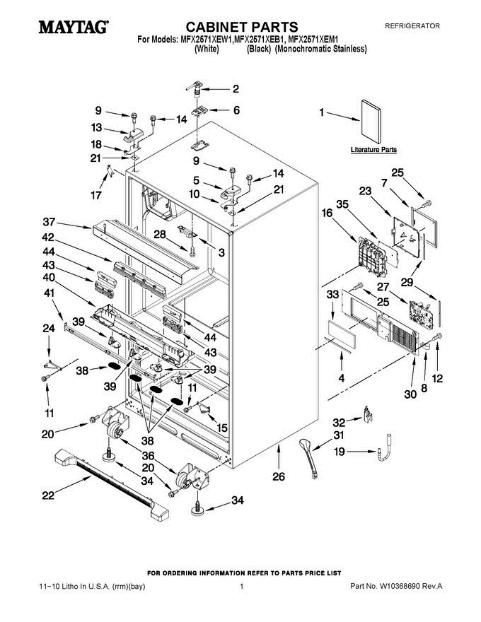 01 - Cabinet Parts Diagram and Parts List for MFX2571XEB1Q  Maytag Refrigerator